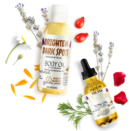 Kojic Turmeric Dark Spot Oil and Yoni Oil Bundle, Includes Dark Spot Corrector for Blemishes and Feminine Oil for pH Balance and Odor Control, Natural Feminine Hygiene Products - All Skin Types