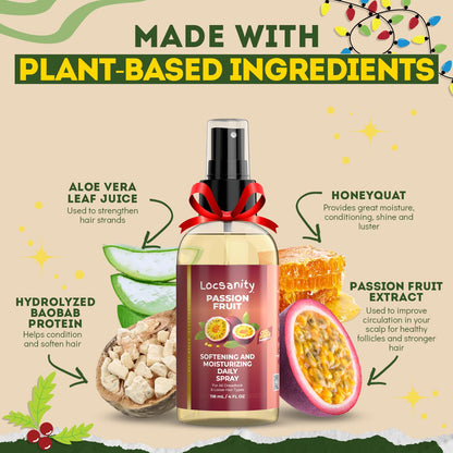 Locsanity Daily Moisturizing Spray for Dull, Dry Locs – Trial Size Passion Fruit Hair and Scalp Moisturizer for Dreadlocks, Sisterlocks, Microlocks, Braids to Control Oil and Frizz (4 fl oz)