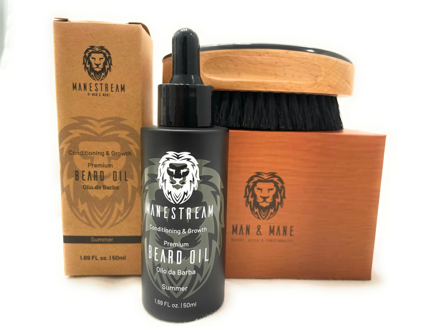 Premium Handmade Oxhorn Military Style Medium Stiff Natural Boar Bristle Men’s with Beard Oil - Orange