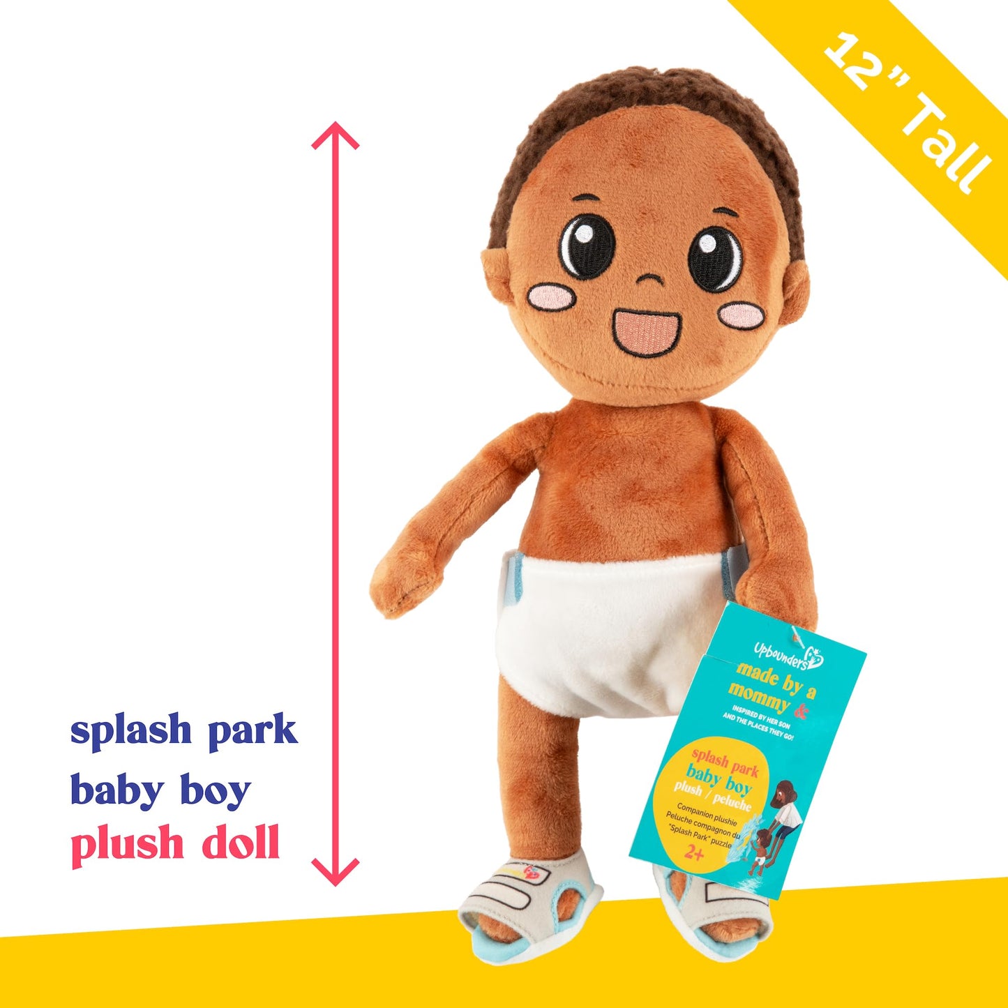 Upbounders Splash Park Baby | Black Brown Boy Doll, Cute Soft Plush Doll Toys, Brown Hair Eyes, Joyfully Diverse Multicultural, Ages 18MO 2 3, 12 inch