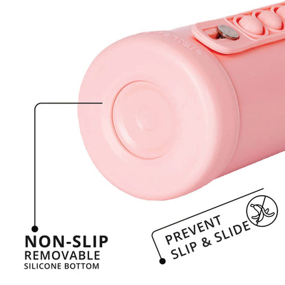 Elemental Iconic Kids Water Bottle with Straw Lid & Stress Relief Pop It Handle, Leak-Proof When Closed, Triple Insulated Kids Stainless Steel Water Bottle For Girls and Boys, 14oz - Rose