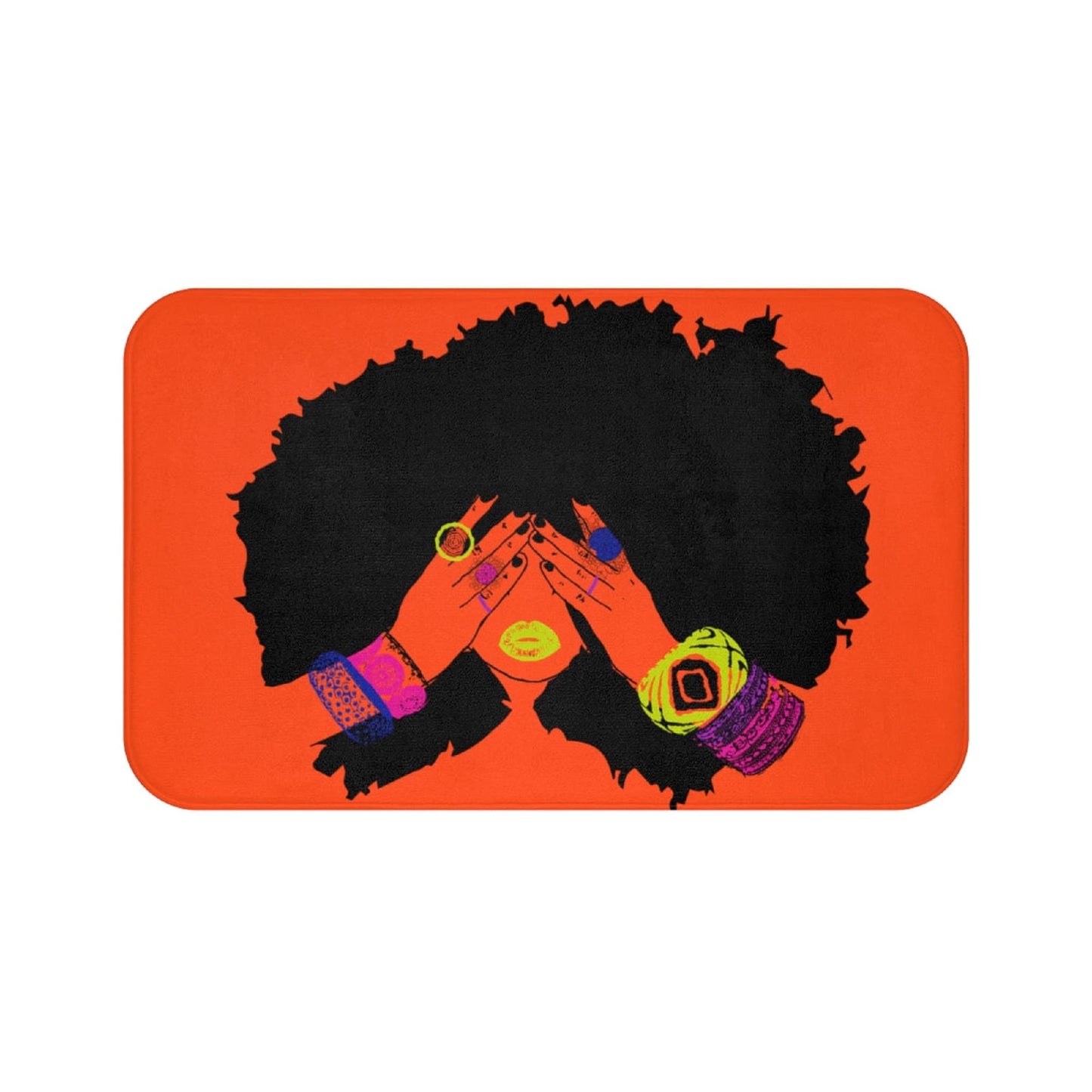 Pardon My Fro Shanell Bathroom Mat - Cushioned Soft Absorbent Bath Rugs with Printed Design - Washable Shower Mat Non Slip - Stylish Microfiber Bath Mat (Orange Bath Mat 30" X 20")