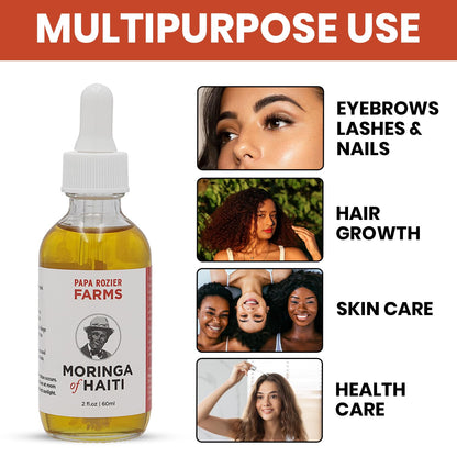 Moringa Oil of Haiti 2oz - Grown On Our Farms, Crushed In Our Farmhouse in Brooklyn - Undiluted, Cold Pressed, And Unrefined For Hair, Skin, Eyelashes, Eyebrows & Nails - from Papa Rozier Farms