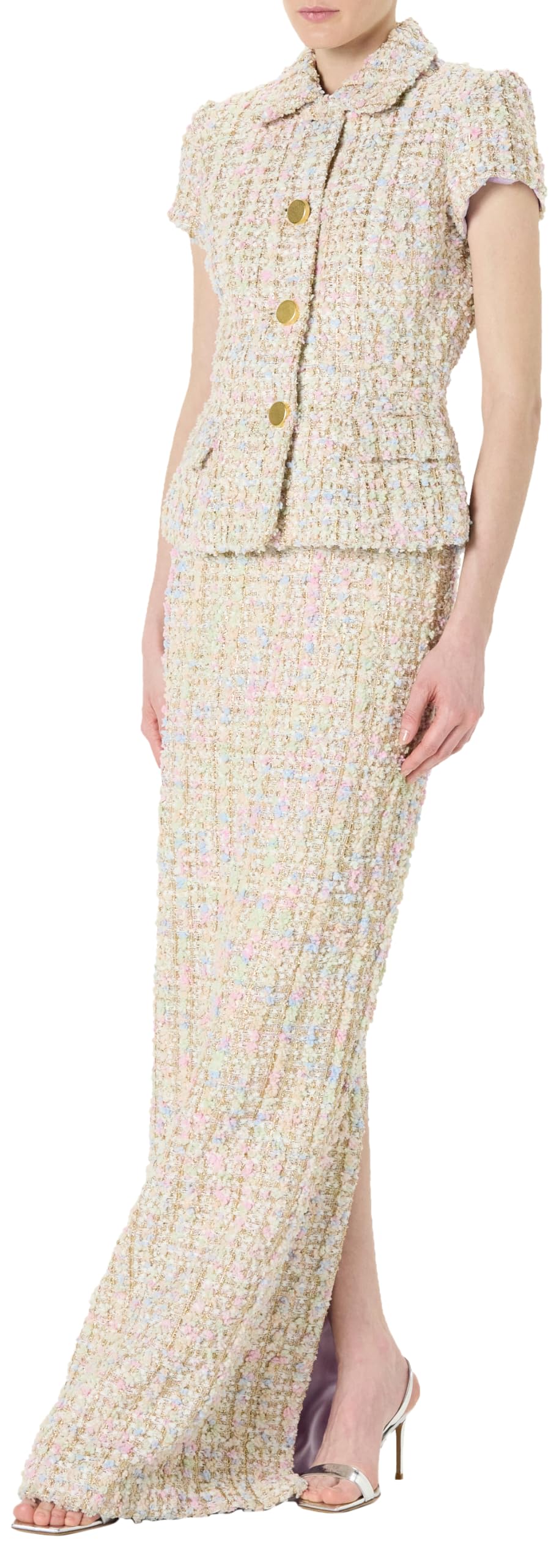 Sergio Hudson, Short Sleeve Tweed Jacket, 2, Multicolor Pastel