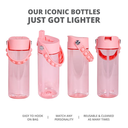 Elemental Leak Proof Water Bottles for Kids - Splash Kids Water Bottle for School with Pop-it Handle - BPA Free Tritan Plastic Reusable Water Bottle with Straw - Pink - 18oz