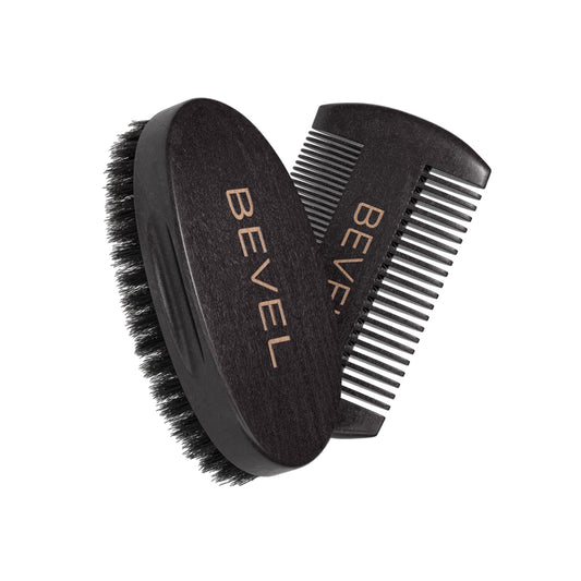 Bevel Premium 100% Boar Bristle Beard Brush & Deluxe Pearwood Comb Set for Men, Helps to Shape & Lock in Moisture, Beard Kit, Travel Essentials