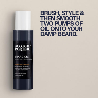 Scotch Porter Smoothing Beard Oil – Nourishing Oil Seals in Moisture & Smooths Flyaways for a Frizz-Free, Fuller/Healthier-Looking Beard with All-Day Shine – Original Scent, 1.7 oz. Bottle
