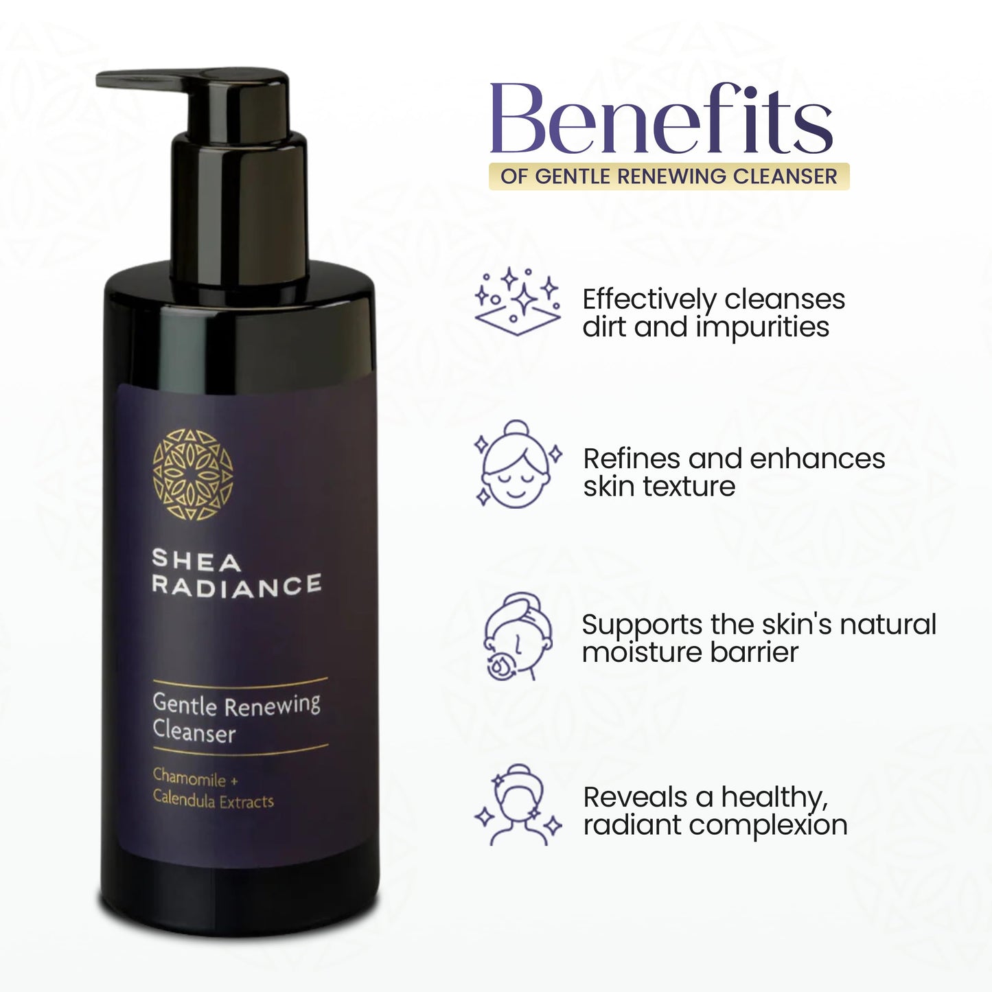 Shea Radiance Gentle Renewing Facial Foaming Cleanser - Glucoside cleanser with Chamomile and Calendula Extracts.