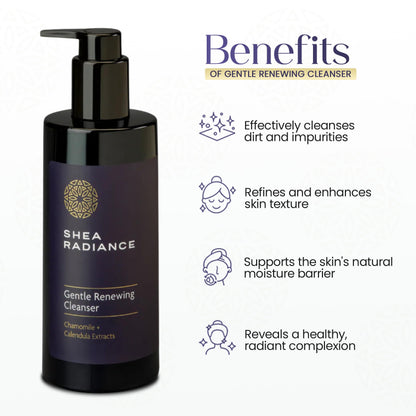 Shea Radiance Gentle Renewing Facial Foaming Cleanser - Glucoside cleanser with Chamomile and Calendula Extracts.