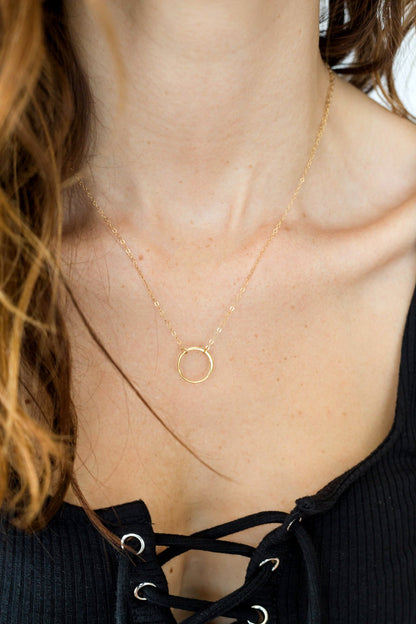 Wild Moonstone Karma Open Circle Necklace, Dainty 14k Gold Filled, Won't Fade