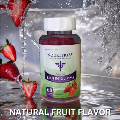 NouriTress Perfect Hair Biotin Gummies - 60 ct. | 5000 mcg | Soft Chew | Supports Healhty Hair, Skin and Nails | Strawberry Flavored | Soft Chew | 1 Month Supply