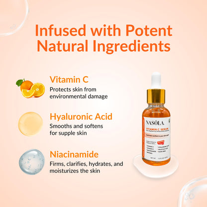 Nasola Vitamin C Serum for Skin Clarifying, Complexion Revitalization, Hydrating, Age Defying with Retinol, Salicylic, Hyaluronic Acid, Niacinamide & Aloe Vera