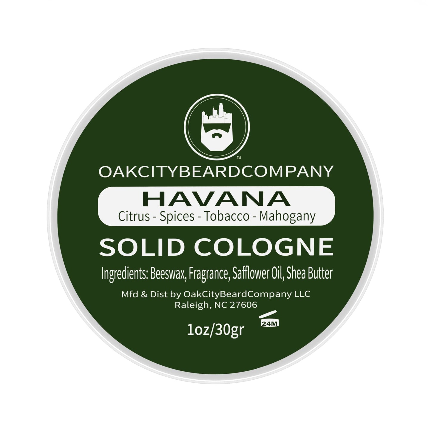Oak City Beard Company - Havana - Solid Cologne - 1 Ounce - Citrus - Spices - Tobacco - Leather