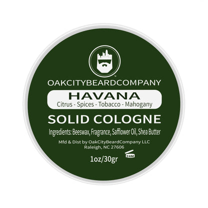 Oak City Beard Company - Havana - Solid Cologne - 1 Ounce - Citrus - Spices - Tobacco - Leather