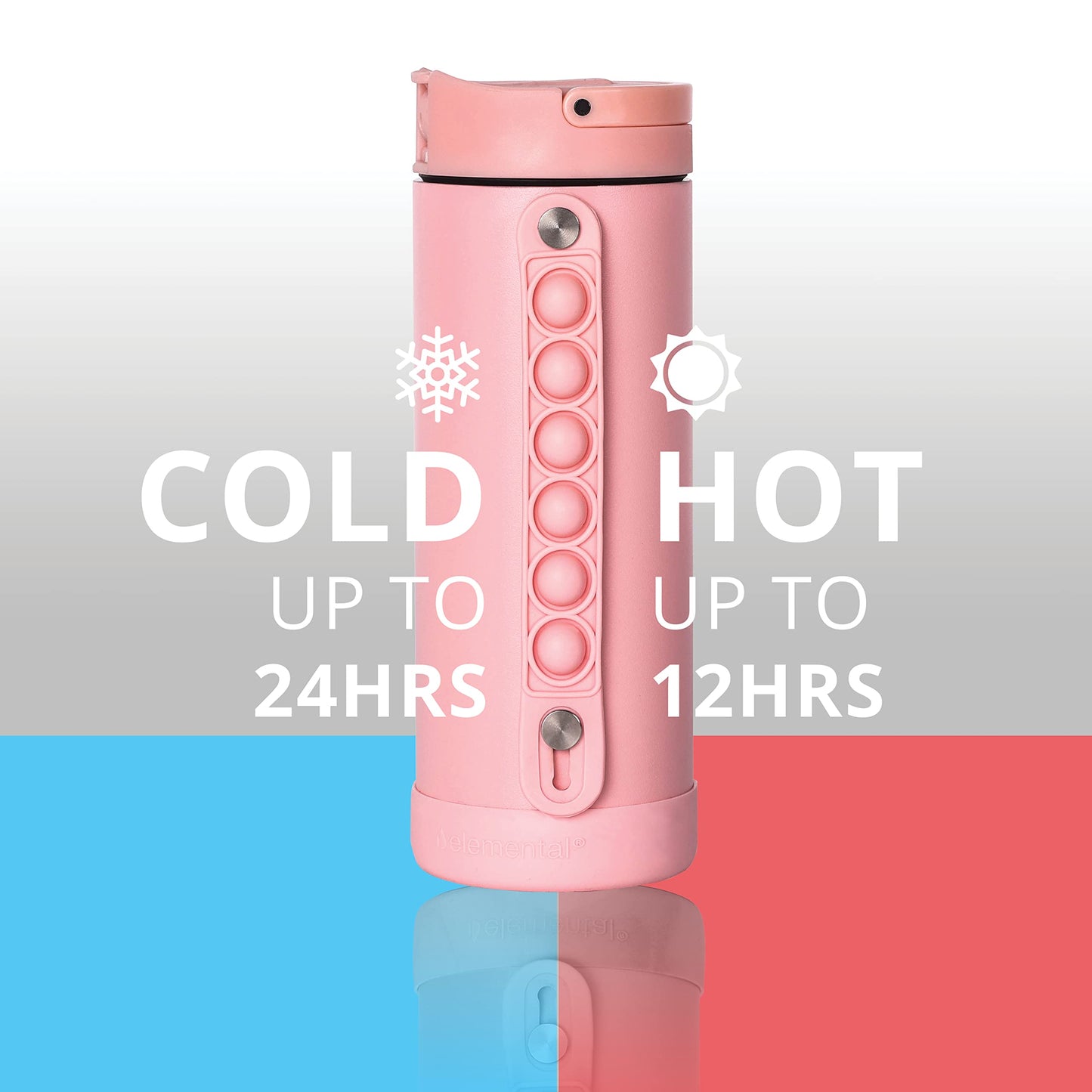 Elemental Iconic Kids Water Bottle with Straw Lid & Stress Relief Pop It Handle, Leak-Proof When Closed, Triple Insulated Kids Stainless Steel Water Bottle For Girls and Boys, 14oz - Rose