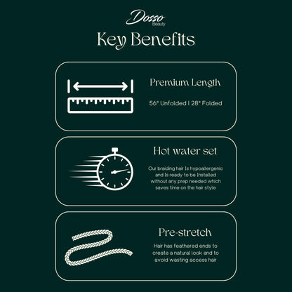 Dosso Beauty 3 Pack Hypoallergenic Pre-Stretched Braiding Hair, 28 Inches, Itch-Free, Fast Drying, Hot Water Set, Light-weight-85g, Synthetic, Soft textured, Natural Looking color-(#33/27)