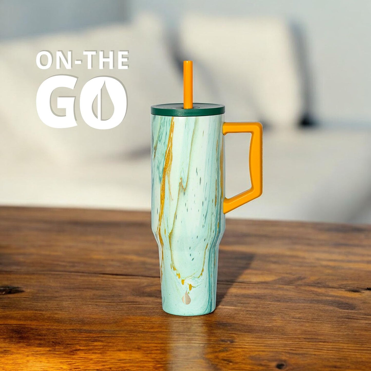 Elemental 40 oz Tumbler with Handle and Straw - Spill Proof Insulated Stainless Steel Commuter for Hot and Cold Beverages - Travel Coffee Mug with 2 Straws & Spill Proof Lid - 40oz - Aurora Glow