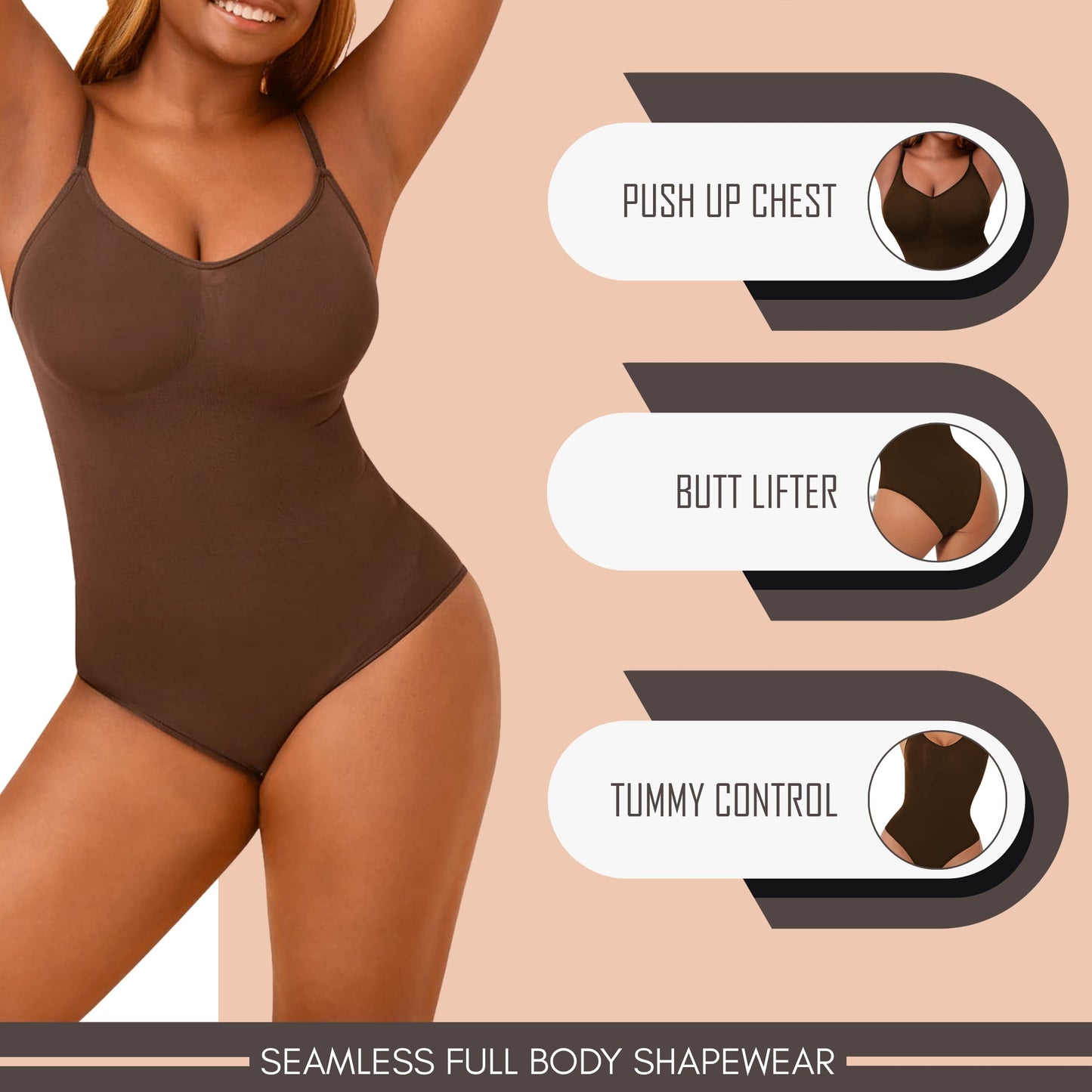 Seamless Bodyshaper Bodysuit for Women - Full Body Shapewear Body Sculpting Suits Sleeveless Round Neck