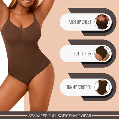Seamless Bodyshaper Bodysuit for Women - Full Body Shapewear Body Sculpting Suits Sleeveless Round Neck