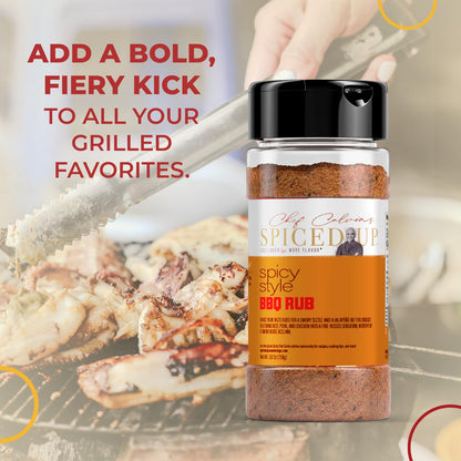 Spiced Up by Chef Calvin Spicy Style BBQ Rub 6.5 oz/185 g - Premium Dry BBQ Seasoning for Grilling & Smoking Ribs, Chicken, Pork & More - Smoky Hickory and Spicy Jalapeño BBQ Spices