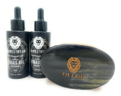 Premium Handmade Oxhorn Military Style Medium Stiff Natural Boar Bristle Men’s with Beard Oils - Sandalwood | Orange