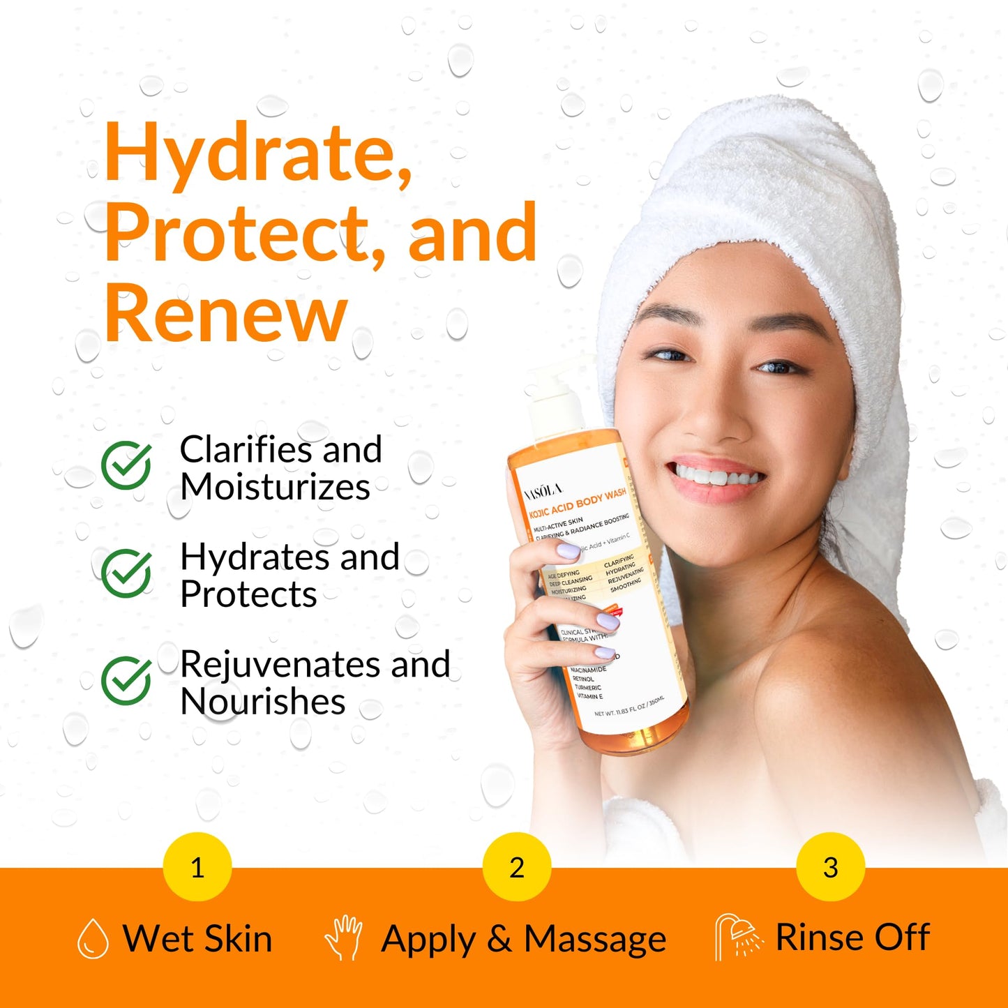 Nasola Kojic Acid Soap Body Wash + Turmeric Vitamin C Organic Natural Moisturizing Exfoliating Unscented Korean Cleansing Shower Gel for Women Men - 11.83 Fl Oz