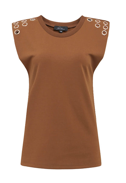 Pantora Women's Monica Grommet Tee, Brown, Medium