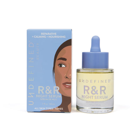 Undefined Beauty R&R Night Serum OG Formula Face Oil with Bakuchiol, Squalane, Borage, Rosehip to repair, smooth and nourish skin barrier, 1oz