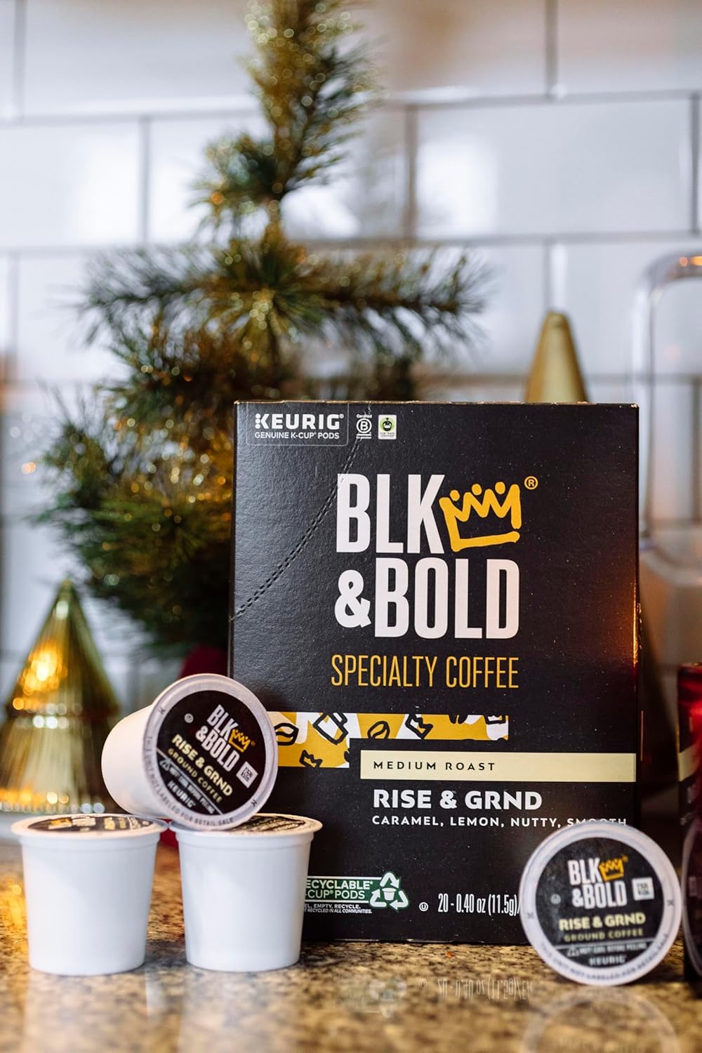 BLK & Bold Rise & GRND, Single Serve Coffee Pods, Premium Medium Roast, 100% Arabica Beans, 32 Count