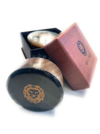 Premium Handmade Round Oxhorn Medium Stiff Natural Boar Bristle Men’s Travel Beard and Hair Care Brush