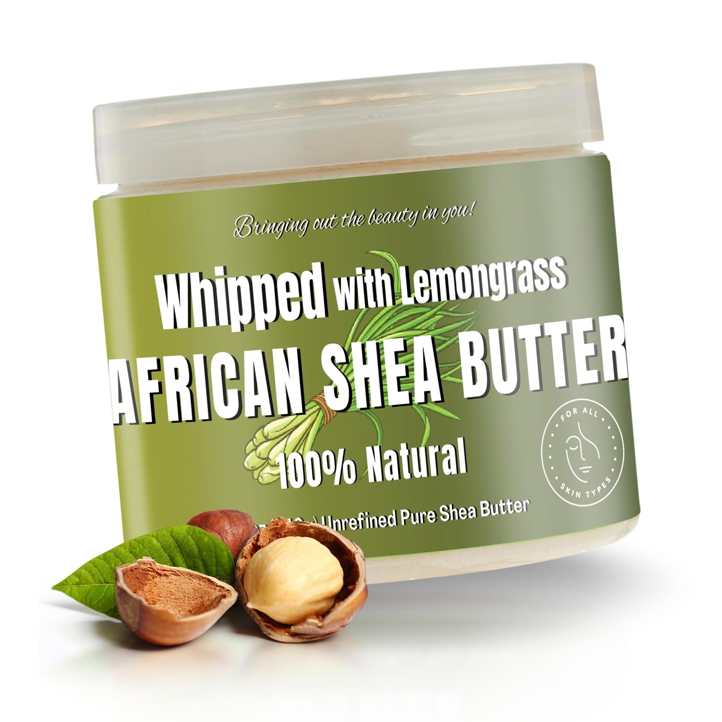 RA COSMETICS Whipped Shea Butter Lemongrass - 100% Pure and Natural African Shea Butter - Handcrafted Moisturizer with Essential Vitamins for Radiant Skin and Luscious Hair - 12oz Jar