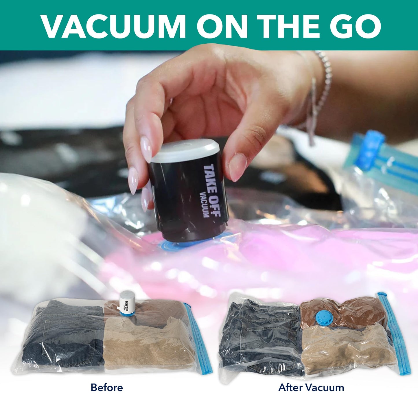 TAKE OFF Mini Vacuum Rechargeable Pump, Reduce Original Volume, Vacuum Seal Air Compression, Lightweight and Portable Travel Vacuum Pump, For Travel Space Saving and for Vacuum Seal Bags, Black