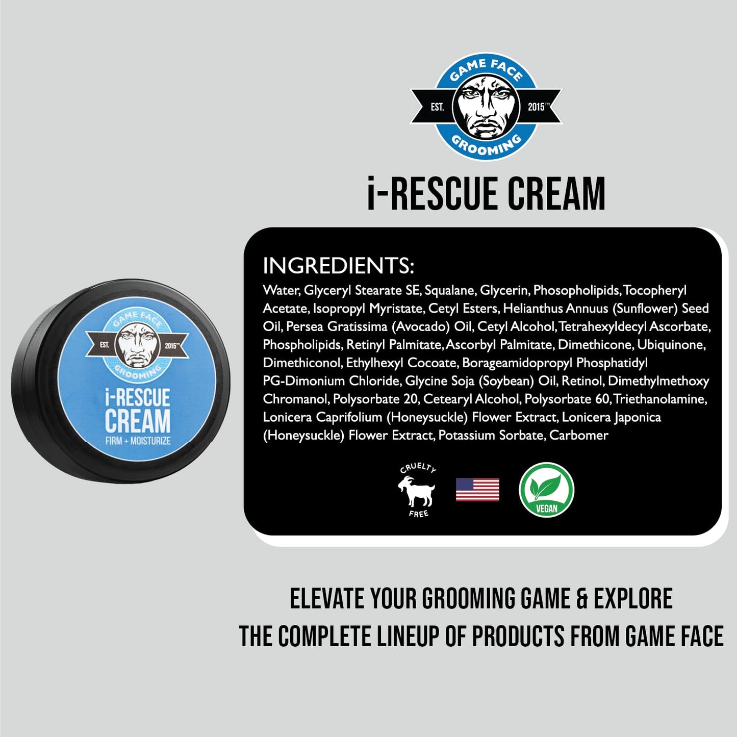 Game Face Grooming i-Rescue Cream – Eye Moisturizer | Firm and Moisturize Under Eye Wrinkles & Bags | Infused With Caffeine & Vitamin C | Every Day Use To Combat Aging Or Looking Fatigued | .5 fl oz