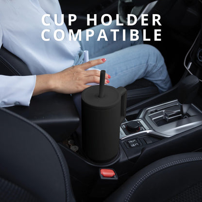 Elemental 40 oz Tumbler with Handle and Straw - Spill Proof Insulated Stainless Steel Commuter for Hot and Cold Beverages - Travel Coffee Mug with 2 Straws & Spill Proof Lid - 40oz - Black