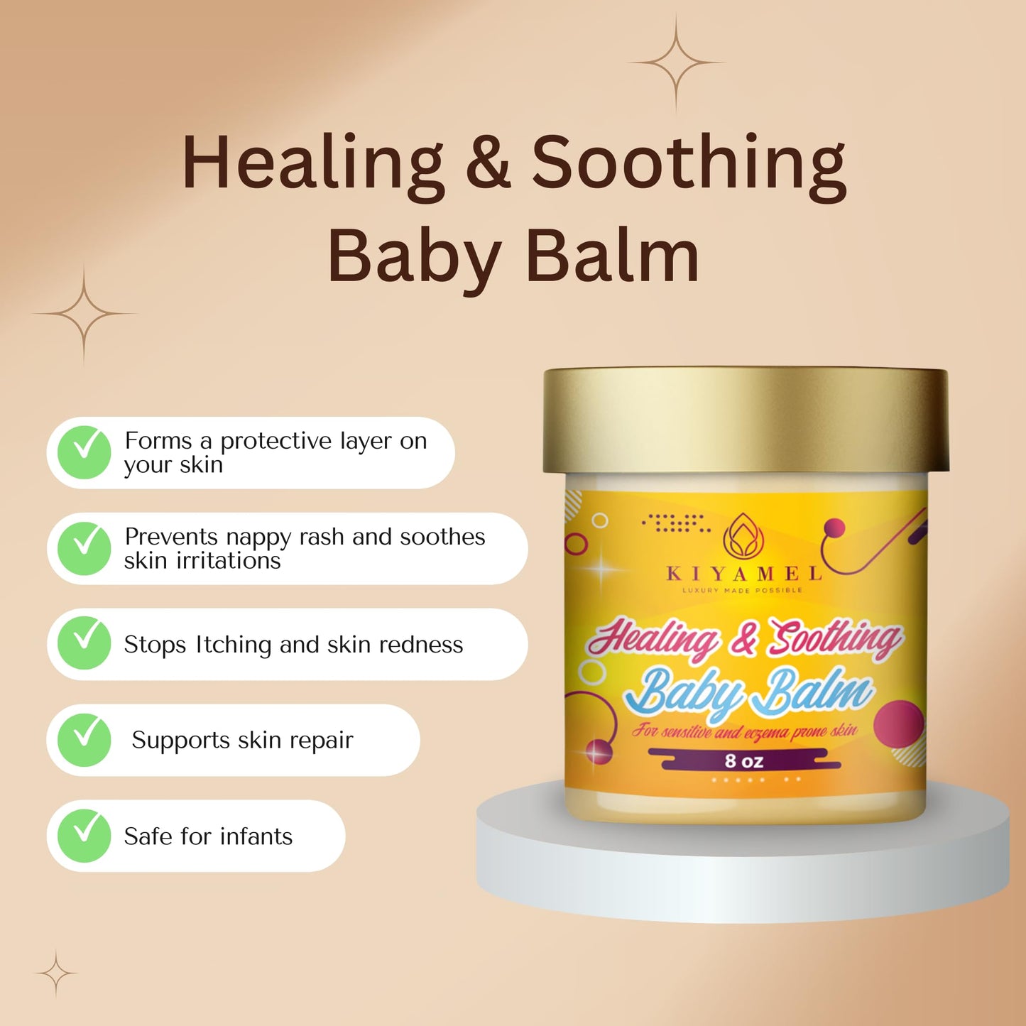 KIYAMEL Healing & Soothing Baby Balm for Sensitive and Eczema Prone Skin| Made with Mango & Shea Butter, Jojoba oil and Vitamin E which gives you a smooth skin and Hydrates & Nourishes Sensitive Skin