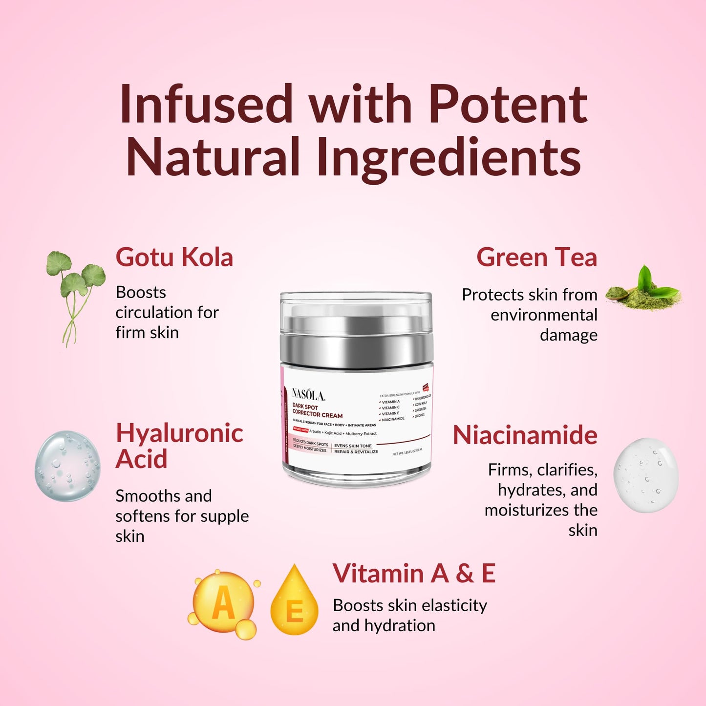 Nasola Dark Spot Corrector Cream Remover for Face, Body - Natural Skincare for Underarms, Elbows & Privates- the Ultimate Solution for Bright, Beautiful Skin infused Kojic Acid & Mulberry 1.85 Fl Oz