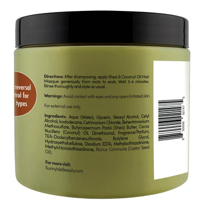 Sunny Isle Shea Coconut Intensive Repair Masque 16oz | Jamaican Black Castor Oil Infused | Deeply Conditions, Repairs, Hydrates, Strengthens Damaged Hair | Adds Shine & Body