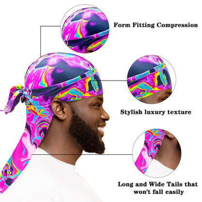 Silk Durag for Men Cool Do Rag with Long Tail Durag Hip Hop Bandana Hat Satin 360 Waves Durag Do Doo Du Rag Headwrap for Women