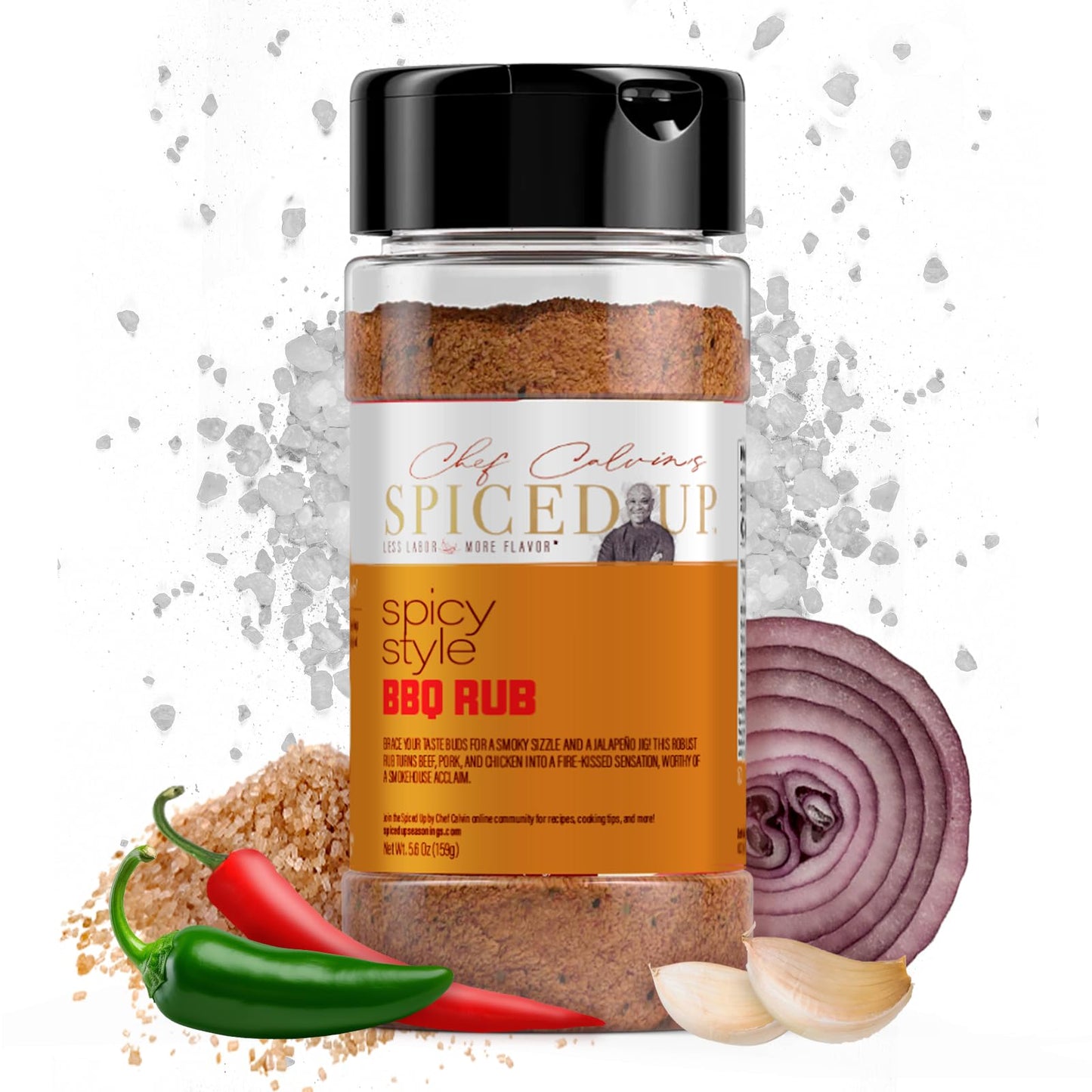 Spiced Up by Chef Calvin Spicy Style BBQ Rub 6.5 oz/185 g - Premium Dry BBQ Seasoning for Grilling & Smoking Ribs, Chicken, Pork & More - Smoky Hickory and Spicy Jalapeño BBQ Spices