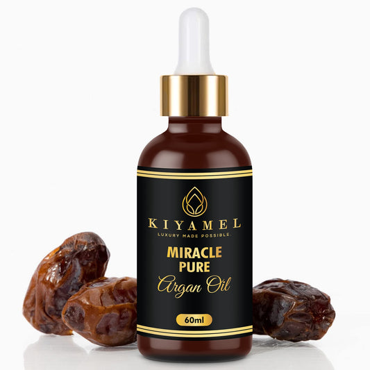 KIYAMEL Pure Argan Oil for Women and Men, Natural Skin Hydrating Vitamin E and Omega 6 Fatty Acids for Stretch Marks, Wrinkles, and Under Eye Bags, Paraben and Sulfate Free