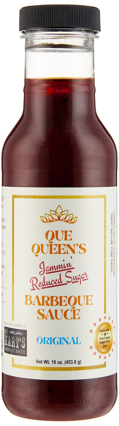 Que Queen’s Jammin’ Reduced Sugar BBQ Sauce – Original Flavor, 1 Pack Bottle - 16 OZ each