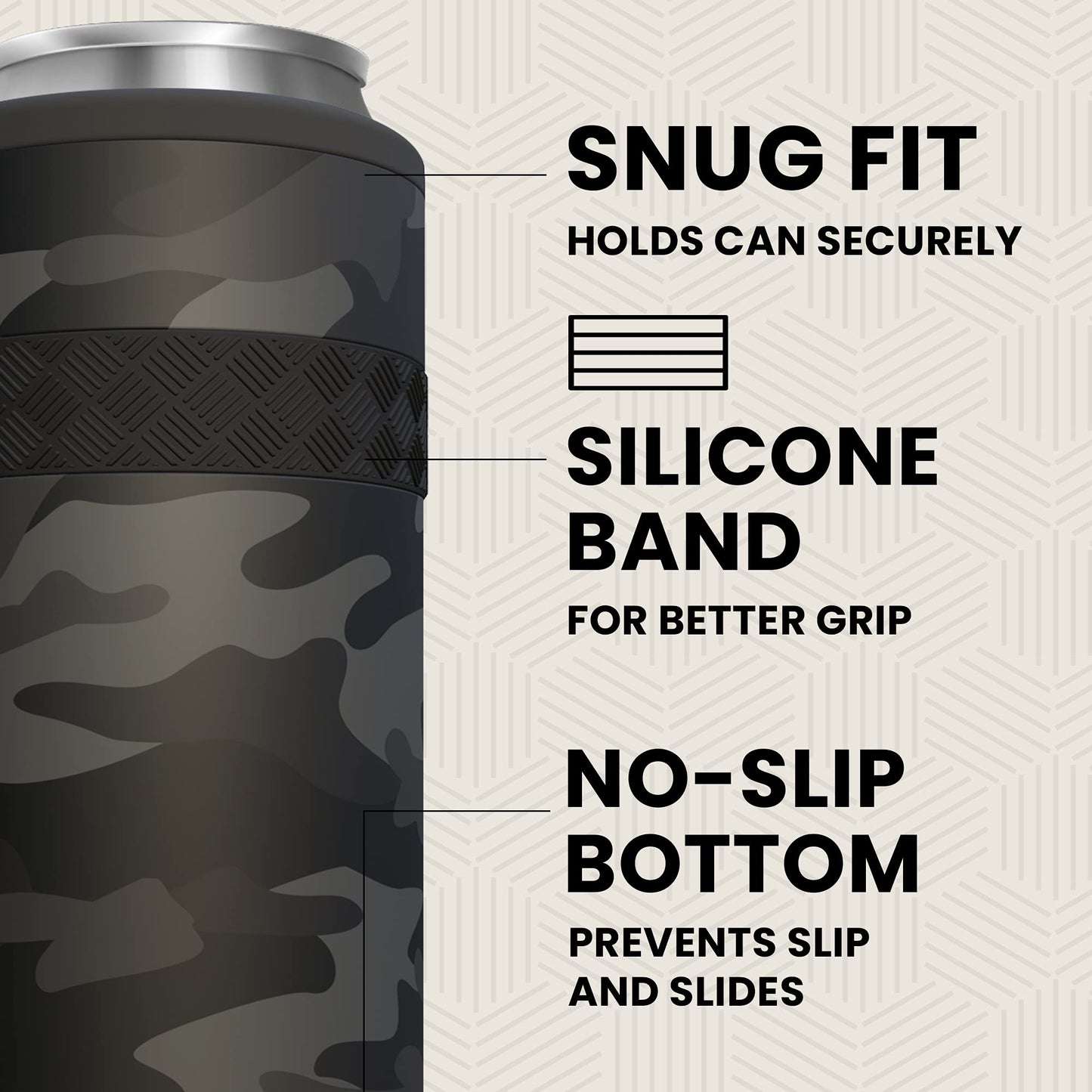 Elemental Insulated Slim Can Cooler, Triple Wall Stainless Steel Skinny Can Cooler - Drink Cooler Insulator for 12oz Skinny Seltzers, Beer, Soda Cans - Black Camo