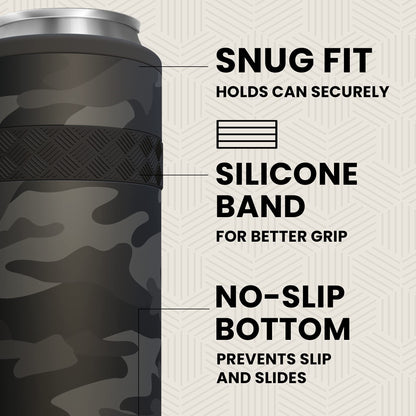 Elemental Insulated Slim Can Cooler, Triple Wall Stainless Steel Skinny Can Cooler - Drink Cooler Insulator for 12oz Skinny Seltzers, Beer, Soda Cans - Black Camo