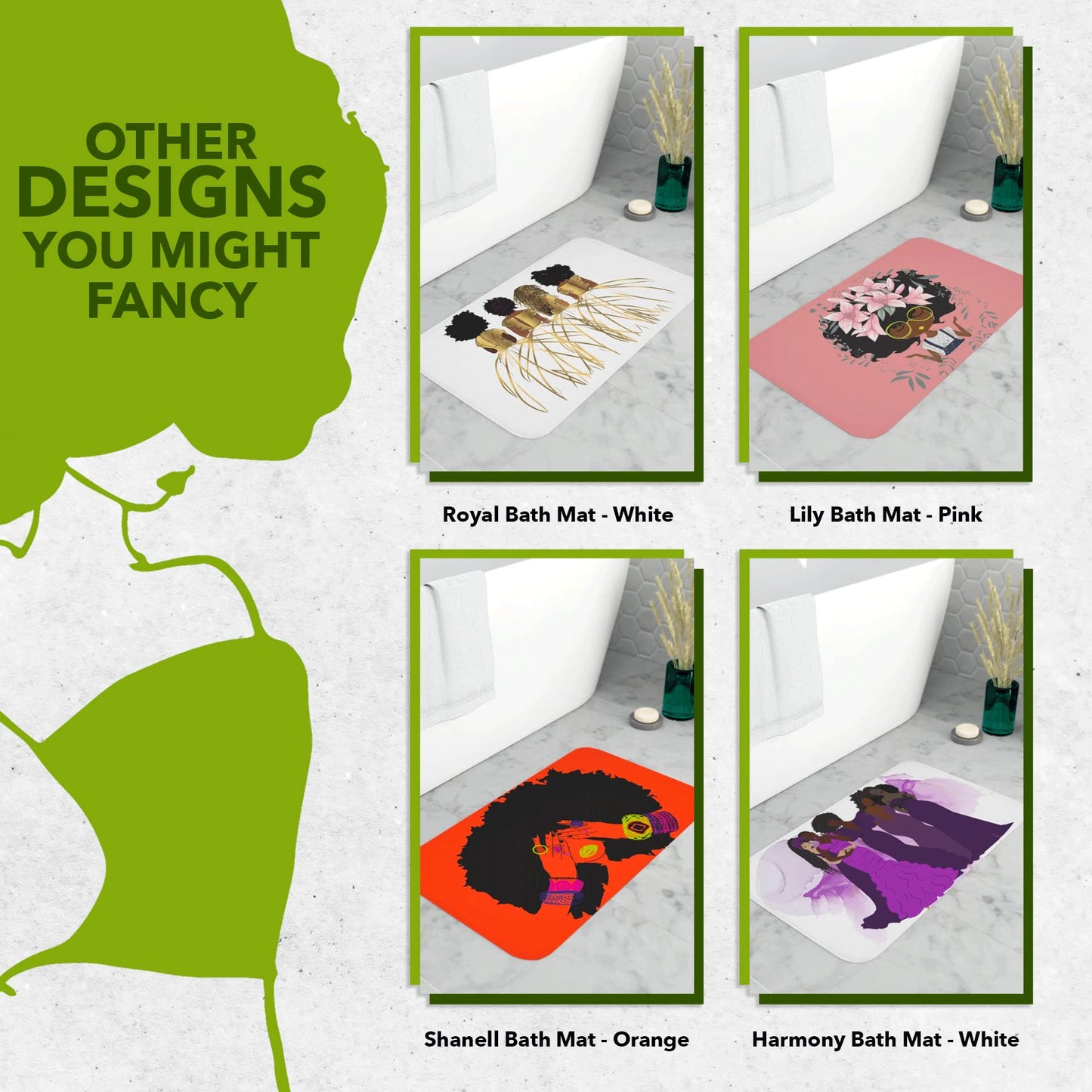 Pardon My Fro Shanell Bathroom Mat - Cushioned Soft Absorbent Bath Rugs with Printed Design - Washable Shower Mat Non Slip - Stylish Microfiber Bath Mat (White Bath Mat 30" X 20")