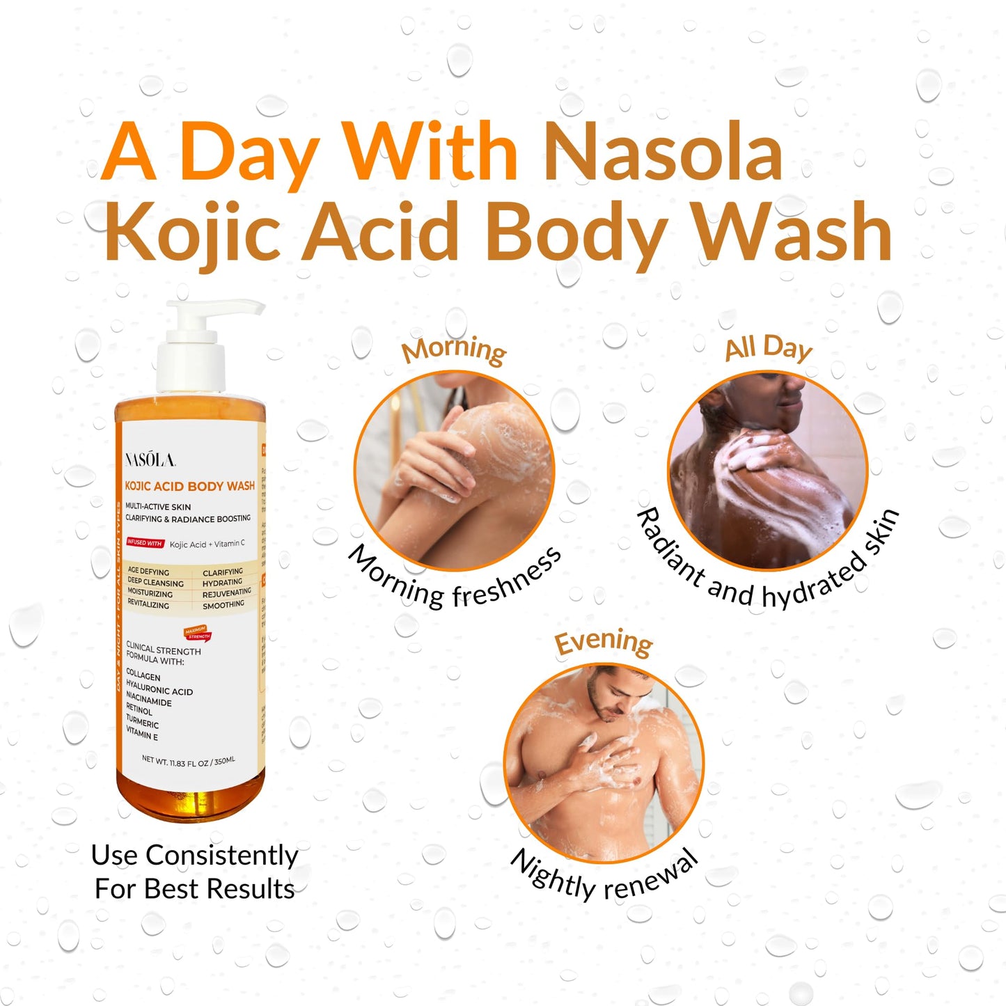 Nasola Kojic Acid Soap Body Wash + Turmeric Vitamin C Organic Natural Moisturizing Exfoliating Unscented Korean Cleansing Shower Gel for Women Men - 11.83 Fl Oz
