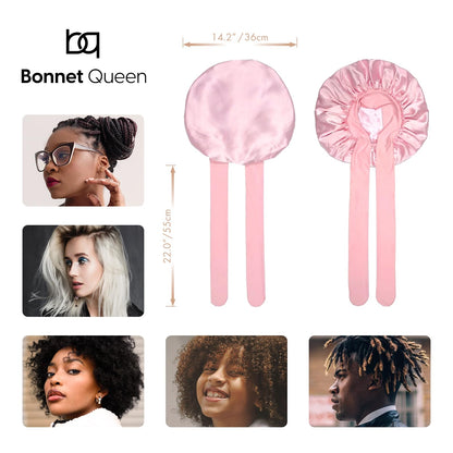 BONNET QUEEN Silk Bonnet for Sleeping Women Satin Bonnet Hair Bonnet Adjustable Hair Bonnet Night Sleep Cap Black+Pink Black+Pink