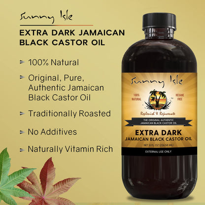 Sunny Isle Extra Dark Jamaican Black Castor Oil 8oz - PET Plastic Bottle | 100% Natural High Potency Treatment for Hair, Scalp