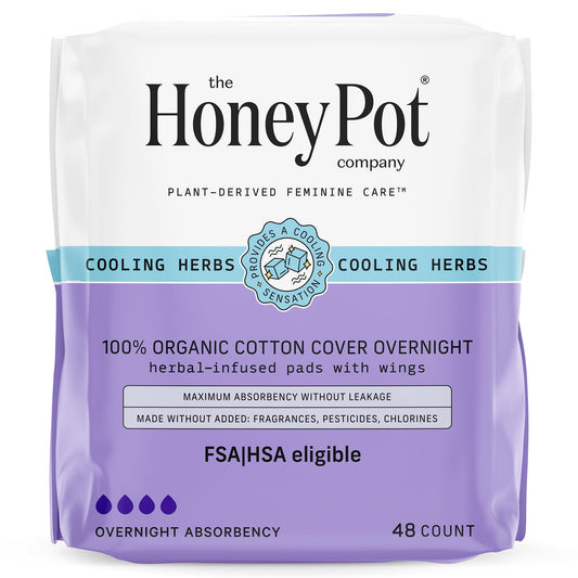 The Honey Pot Company - 48 ct - Herbal Pads for Women - Overnight Pads w/Wings - Infused w/Essential Oils for Cooling Effect & Organic Cotton Cover - Sanitary Pads - Feminine Care - FSA & HSA