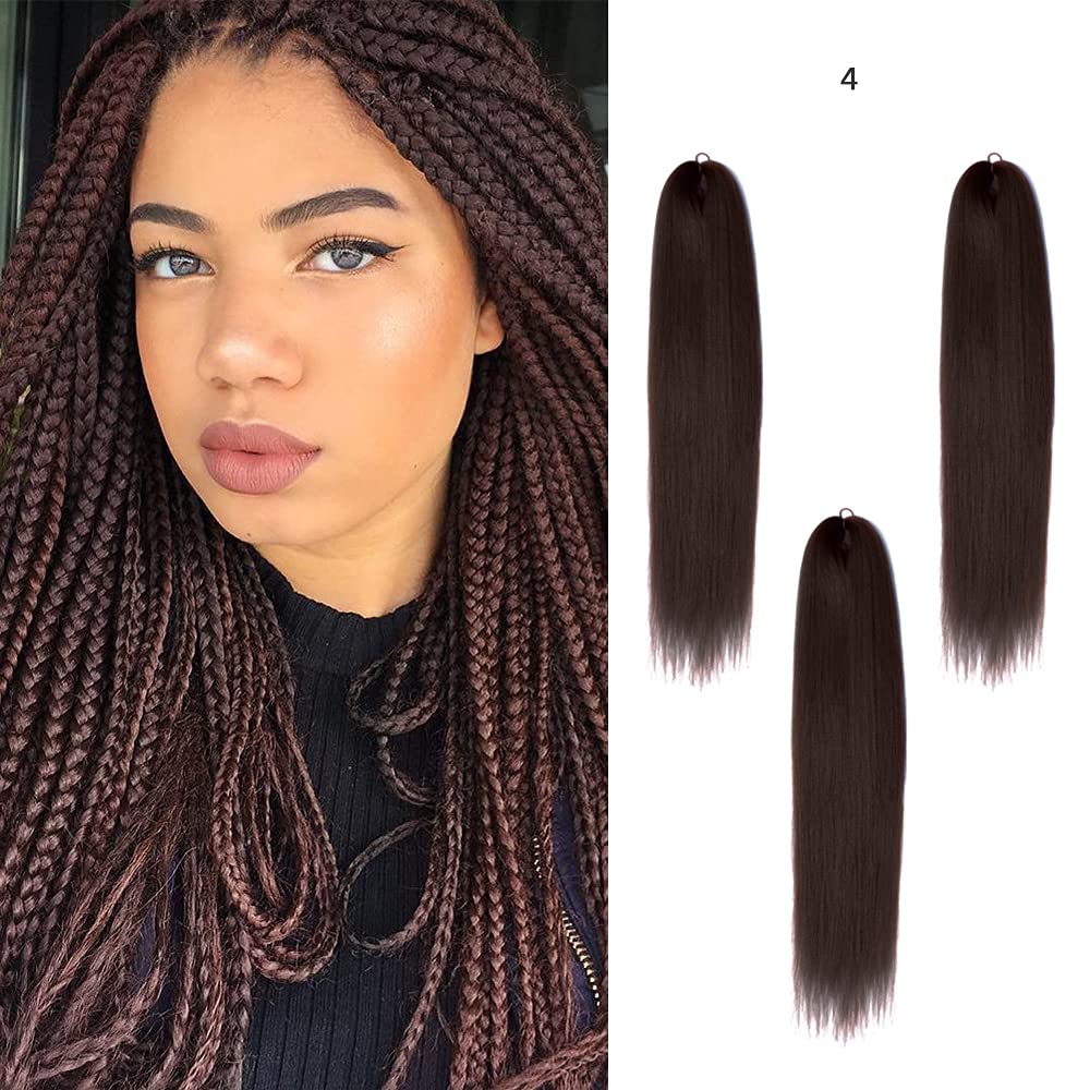 Dosso Beauty 3 Pack Hypoallergenic Pre-Stretched Braiding Hair, 28 Inches, Itch-Free, Fast Drying, Hot Water Set, Light-weight-85g, Natural Looking color-(#4)