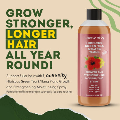 Locsanity Hibiscus Green Tea Hair Growth Spray for Dreadlocks and Loose Hairstyles Hair Care Treatment – Jumbo Size Loc Moisturizer for Thicker, Fuller, Longer Hair (32oz)